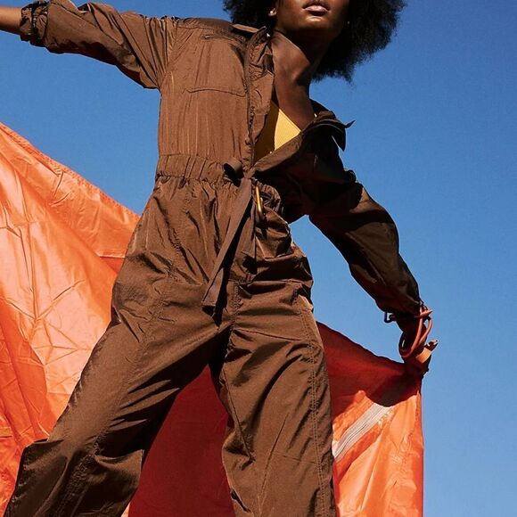 Free People Coveralls Golden Hour One Piece JumpsuitNylon Flight‎ Suit NWOT